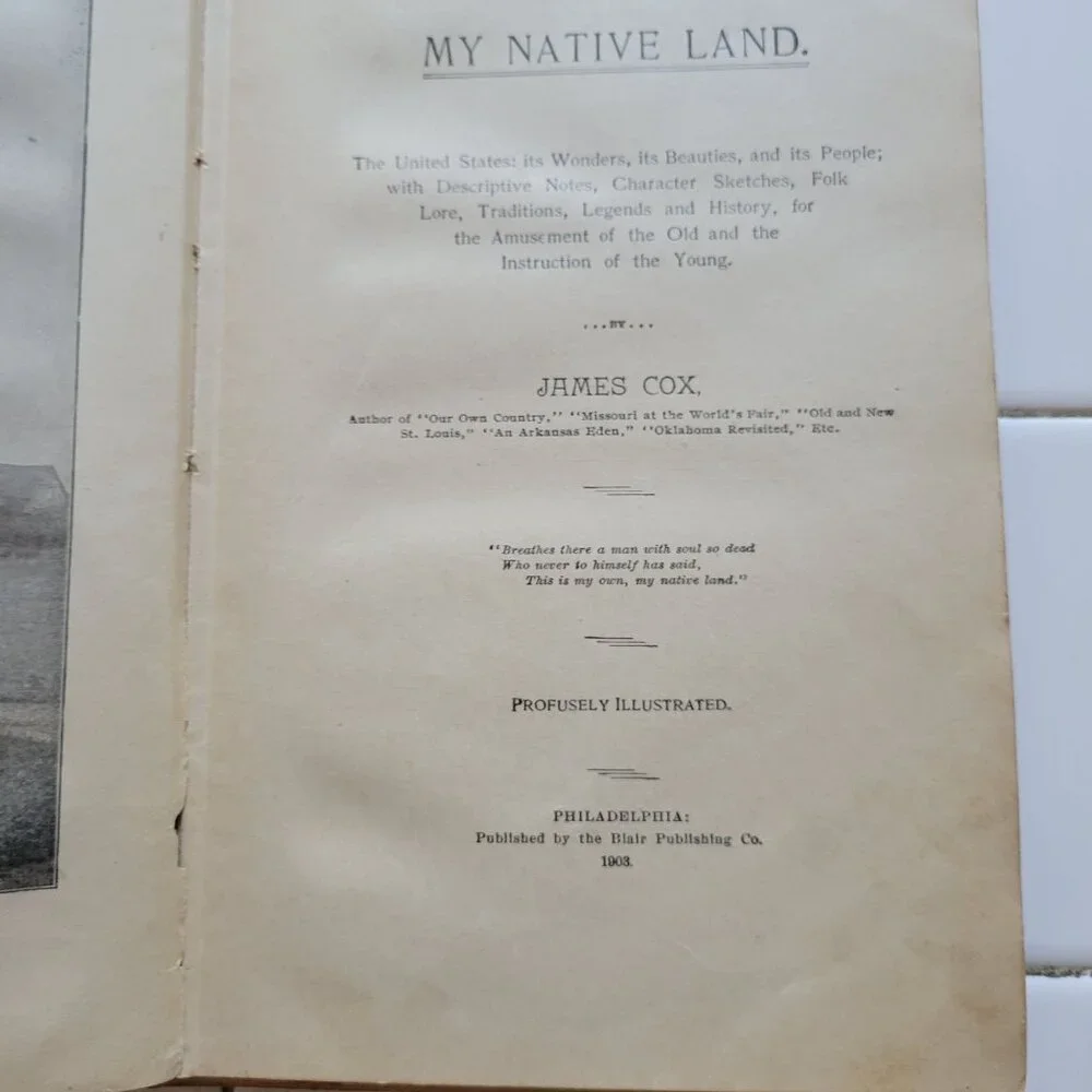 My Native Land By James Cox Illustrated Hardcover 1903 Vintage Book Staging Deco
